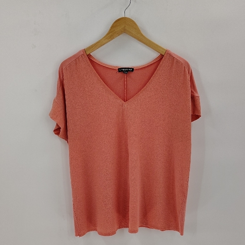 Lane Bryant knit back pullover v neck blouse size 14 16 coral short sleeve